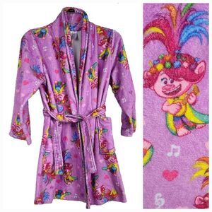 Trolls Girl's 10/12 Poppy Minky Plush Fleece Bathrobe Pink Robe Pockets Belted